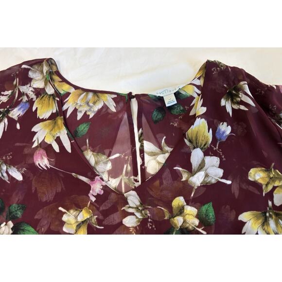 Boutique Women's Plus Size 3X Burgundy Floral 3/4 Sleeve Blouse Top Fairy Boho - Picture 4 of 10